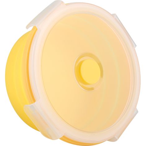 Boîte à bento ronde en silicone de 500 ml, pliable, pour micro-ondes (jaune) (1/5)