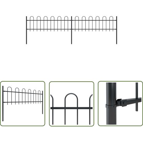 The Living Store Gartenzaun mit Bügel-Design Stahl 3,4 x 0,6 m Schwarz - Gartenzaun - Stahlezaunt - Schwarz - Metallzaun - Sicherheitszaun (1/5)