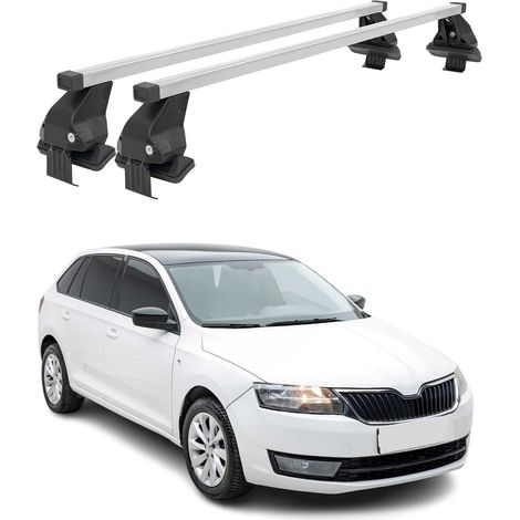 OMAC Dachträger Querträger Stahl für Skoda Rapid Spaceback 2013-2019 – Abschließbar – City-Crash-getestet – DIN 75302:2019 – ISO/PAS 11154:2006 – Max. 50 kg Silber (1/5)