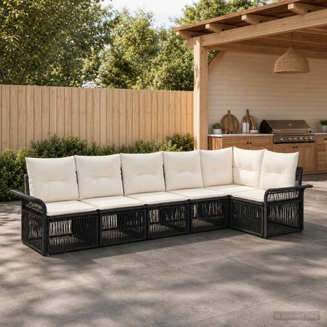 vidaXL Ensemble de canapé de jardin 6 pcs Noir polyrotin (1/5)