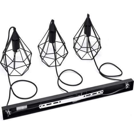 Suspension triple géométrique fer noir, douille E27, éclairage design pour table à manger (1/3)