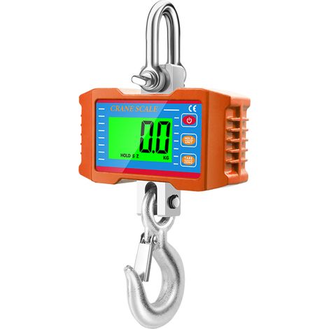 Balanza digital para grúa puente de 1000 kg, robusta, pantalla LCD retroiluminada, cambio de unidades, retención de datos, tara, puesta a cero. (1/5)