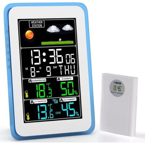 Station Meteo Interieur Exterieur Sans Fil,Station Météo Sans Fil,Thermomètre Hygromètre Baromètre Intérieure Extérieure avec Capteur LED Ecran Rétro-éclairage Horloge 10 Fonctions en Une (1/5)