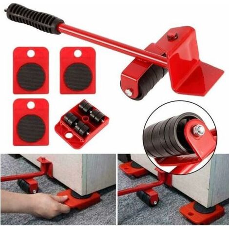 Accessoire de levage,Kit de Deplace Meuble Lourd Sans Effort, Deplace Meuble a Roulette,1 Tige de Levage et 4 Roulettes de Déplacement,Jusqu'à 300KG (1/5)