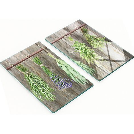 Tablas decorativas de vidrio para cortar y servir con dise帽o de hierbas arom谩ticas, 2x30x52 cm.