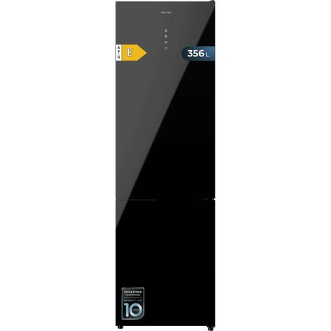 Cecotec Kombi-Kühlschrank Bolero CoolMarket Combi 356 Schwarz Glas E. Kompressor Inverter Plus Kombi-Kühlschrank Schwarz Glas Combi 200X59.5Cm, 356L, No Frost, Klasse E, Multiairflow, Schnellkühlung