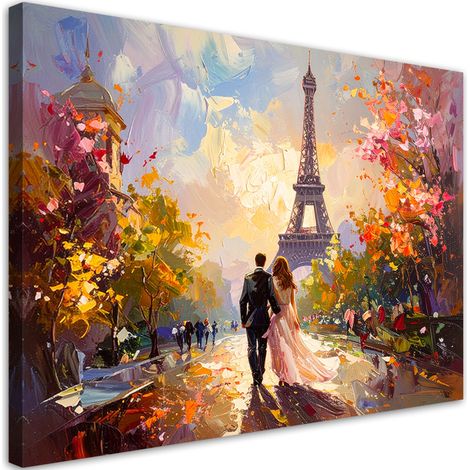 Wandbild Verliebtes Paar vor dem Hintergrund des Eiffelturms Paris 90x60 (1/5)