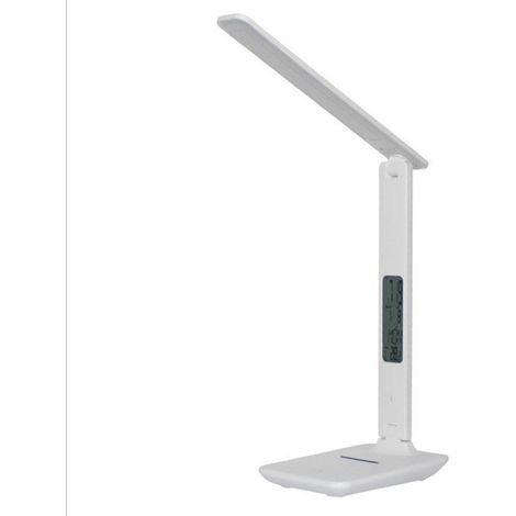 Lampe de bureau LED avec chargeur sans fil et port USB, veilleuse, réveil numérique et affichage de la température - Blanche