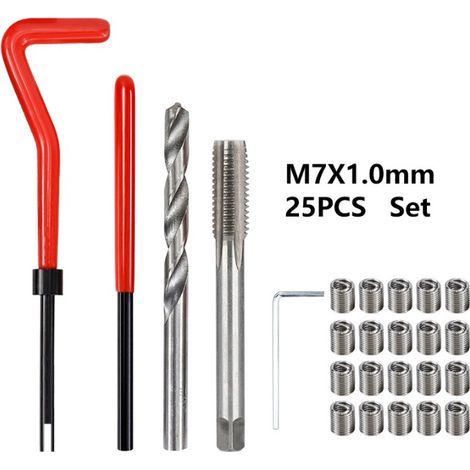Kit de réparation de filetage M7 25 pièces – Compatible acier et alliages – Boîte plastique transparente pour rangement – Outils professionnels - 25Pcs (1/5)