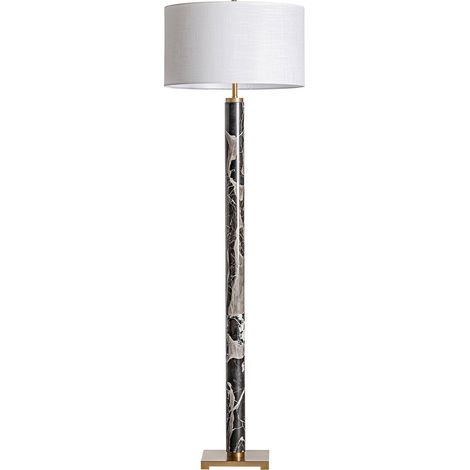 Lampe haute art déco en marbre noir et coton bouclé - Noir marbre et blanc naturel (1/3)