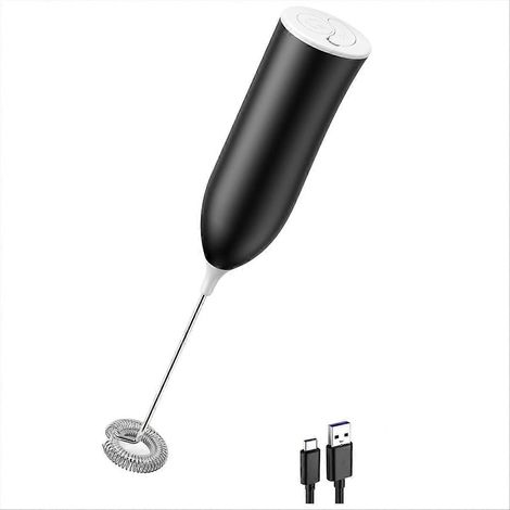 Elektrischer Milchaufschäumer mit USB-Anschluss, schwarzer Schneebesen für Cappuccino, tragbares, kabelloses Gerät, Barista-Werkzeug, schnelles und leises Aufschäumen, integrierter Akku, ideal für hei (1/5)