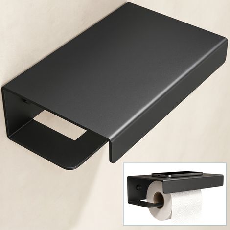 doporro Toilettenpapierhalter mit Ablage, Klopapierhalter aus Aluminium zur Wandmontage, WC Papier Halterung mit L-förmigen Haken, Klorollenhalter für Badezimmer Sandschwarz Lino-05 (1/5)