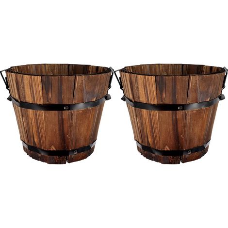 2Pcs Rustic Succulent Planter Box Wood Barrels Flower Pot Plant Container Box (1/5)
