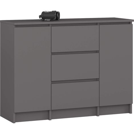 Commode AKORD K100 Gris Graphite 101 cm 2 portes 3 tiroirs façade Gris Graphite 4 étagères 101x35x76 cm (1/5)
