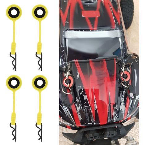 Se adapta a 4 clips de carrocería de coches RC, apto para carrocerías de coches de control remoto a escala 1/10, color amarillo, 80 mm, fabricado en hierro y silicona.