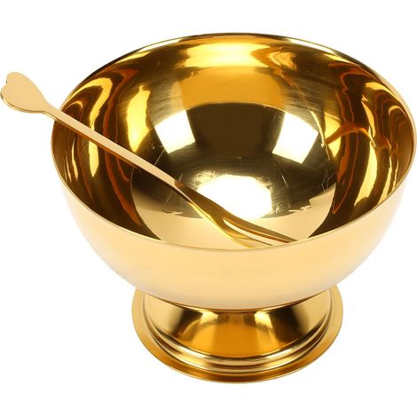 Coupe à glace en acier inoxydable, bol à dessert avec fourchette pour crème aux fruits et sauce, format moyen. (1/5)