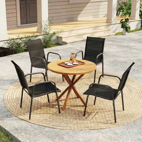 Set 4 Sedie Impilabili e Traspiranti con Braccioli e Schienale Alto, in Metallo e Poliestere, 51L x 69P x 87A cm, Nero