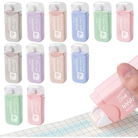 Flintronic 12 Pcs Scotch Double Face, 6M6mm Rouleau de Colle, Colle à Ruban Adhésif, Propre, Portable, Ruban Cadeau Emballage, Roller Colles pour Scrapbooking, Papier Cadeau, Album Photo,École,Bureau (1/5)