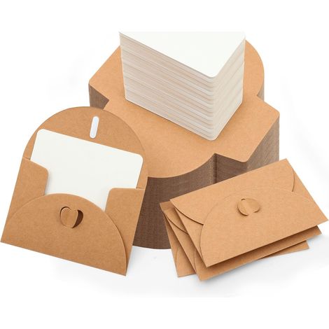 100 Pièces Mini Enveloppe Avec 100 Cartes Vierges, 10.5×7cm Kraft Petite Enveloppe, Mini Enveloppes Avec Fermeture Coeur Pour Cartes Cadeaux, Bricolage, Graffiti, Festival, Carte Vœux (1/5)