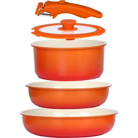 5-Piece Non-Stick Granite Induction Frying Pan and Saucepan, Orange (1/5)
