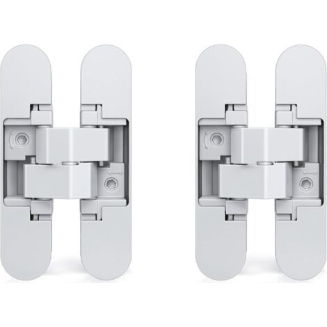 Charnière invisible pour portes, lot de 2 charnières invisibles pour portes lourdes, charge de 35 kg, ouverture à 180°, zamak, blanc. (1/4)