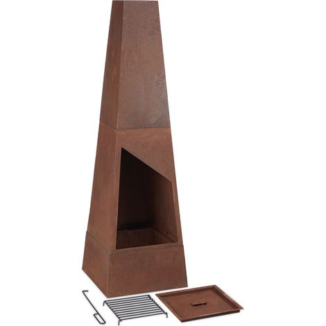 Brasero extérieur pyramidal 60 x 60 x 30 cm avec grille de foyer amovible esthétique rustique en acier corten (1/4)