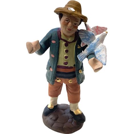 Pastore con colombi statuetta in terracotta artigianale per presepe napoletano da h 10 cm