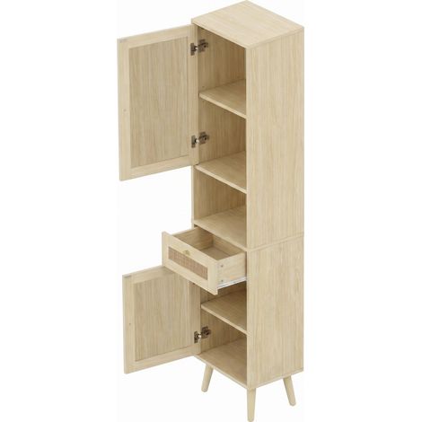 Mobile bagno alto 166 cm in MDF con ante effetto rattan, cassetto, 40x30x166 cm (1/5)