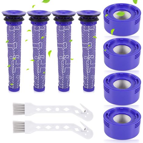 Filtre pour dyson V8,Filtre 10 pièces pour aspirateur pour Dyson série V7 V8,4 Post-filtres HEPA et 4 Pré-filtres,2 brosses de nettoyage,Filtres pour aspirateur965661-01 et 967478-01 (1/5)