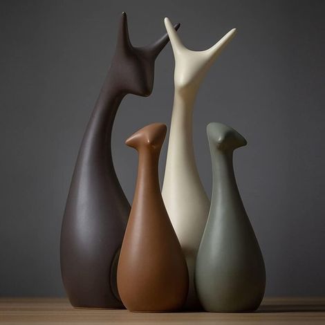 Décoration en Porcelaine en Forme cerf en céramique - Décoration Artistique et créative - Cadeau pour la Famille - pour Quatre Personnes - Quatre cerf. (1/5)