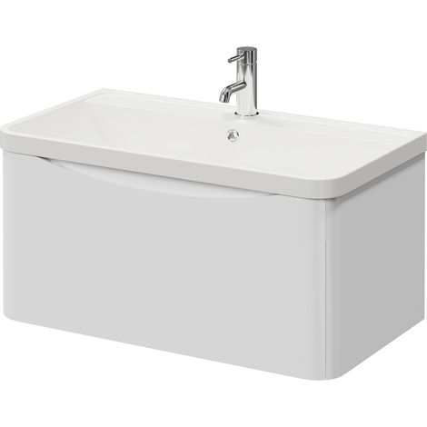 Vela Gloss White 800mm Wall Mounted Single Drawer Vanity Unit with Anya Basin