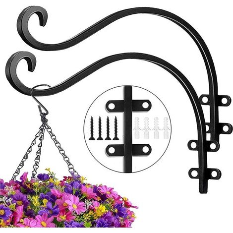 Confezione da 2 supporti da parete in metallo per vasi da fiori, mangiatoie per uccelli, campanelli a vento e lanterne - 40,5 x 28 cm (16 pollici) (1/5)