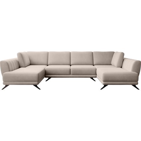 Canapé panoramique convertible LARGOS - Velours irrésistiblement douillet-Taupe (1/5)