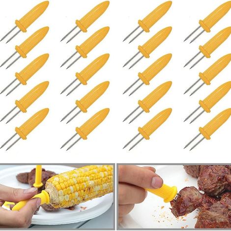 Pique Maïs : Forme d'Épi de en – Pour BBQ Cuisine & Fourchettes à Fruit 20 Pièces Acier inoxydable Acier (1/5)
