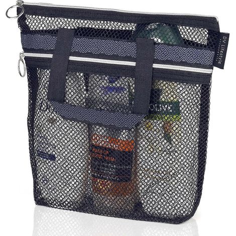 Bolsa de ducha de malla de 10.2 x 9.9 pulgadas, de secado rápido, con cremallera y 2 bolsillos. Bolsa de ducha portátil, ideal para el gimnasio, viajes, campamento, playa, para protector solar o