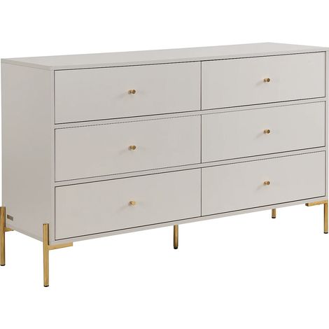 Commode 6 tiroirs - MDF et métal - Beige et doré - MILAVIA
