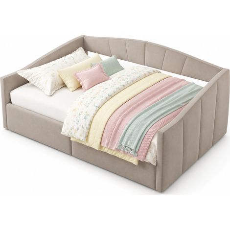Canapé lit 140x200 cm avec rangement hydraulique, sommier à lattes, velours gris clair, dossier et accoudoirs, idéal pour chambre ou salon - CHICFURN (1/5)