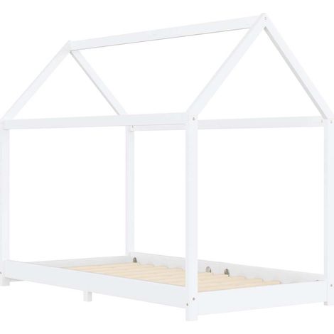 Lit simple Cadre de lit d'enfant Blanc Bois de pin massif 90 x 200 cm