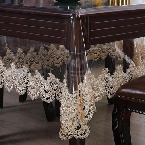 Nappe transparente avec dentelle, 220x150 cm, rectangulaire, imperméable