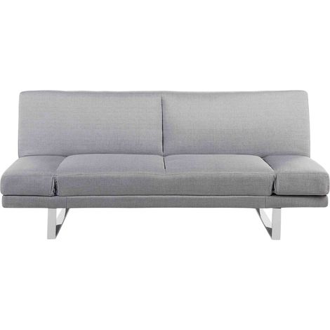 Beliani – Canapé convertible 2 places tissu gris clair – Accoudoirs ajustables – Mécanisme clic-clac – Dimensions 190x105 cm – Style scandinave moderne