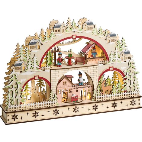 Figurine Décorative LED en Bois Accessoire de Noël Marron Clair Selura