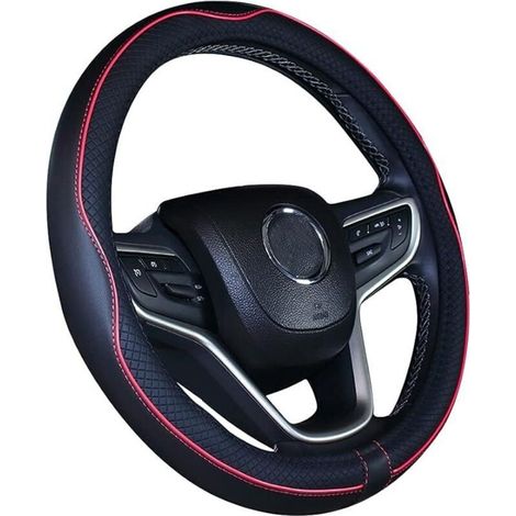 Couvre Volant de Voiture en Cuir Microfibre 15 Pouces (Noir Rouge) (1/4)