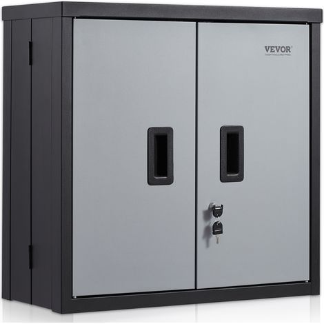 VEVOR Armadietto da Parete Pieghevole, Armadietto da Garage in Metallo 66 cm, Cassetta degli Attrezzi Capacita di Carico 108,8 kg, Ripiano Regolabile Porta Magnetica per Magazzino Ufficio Casa Nero