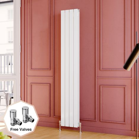 ELEGANT 1800 x 300 mm White Vertical Column Rads Double Flat Panel Designer Bathroom Radiator + Angled Radiator Valves (1/5)