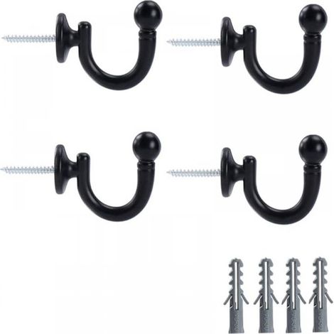 Lot de 4 crochets à rideaux en métal noir 65 mm, crochets muraux multifonctions en forme de U pour attacher les rideaux, suspendre vêtements et sacs (1/5)