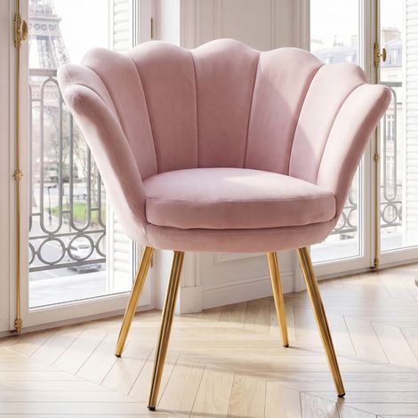 Wahson Freizeitsessel Samt-Bezug, Muschel-Sessel eleganten goldenen Metallbeinen für Schlafzimmer und Wohnzimmer,Rosa