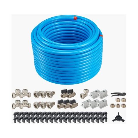 Kit Conduite de Compresseur d'Air, 60,96 m x 19,05 mm, Système de Tuyauterie d'Air Comprimé en PEHD Aluminium, Étanche, Facile à Installer, Kit Tubes d'Air Comprimé pour Garages, Ateliers, Bleu (1/3)