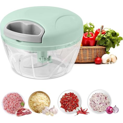 500 ml Hachoir à Légumes, Hachoir à Fruits, Coupe Oignon Manuel avec Cordon de Tirage, Fournitures de Cuisine 500 ml, pour Oignons Poivrons Carottes Fruits et Légumes Mini-Ha choir (1/5)