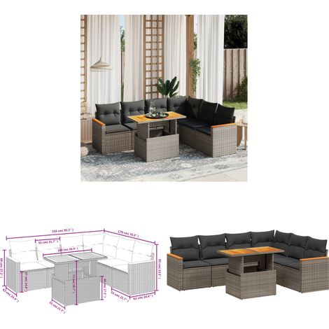 Salon de jardin avec coussins 7 pcs gris résine tressée - Ensemble Salon De Jardin - Meuble Extérieur - Résine Tressée - Rotin Synthétique - Table Extensible - Home & Living (1/3)