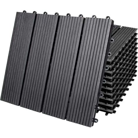 Lot de 11 dalles WPC clip-on – 30 x 30 cm – Effet bois – Antidérapant – Résistant aux UV et aux intempéries – Idéal pour terrasse, balcon et jardin (1/5)